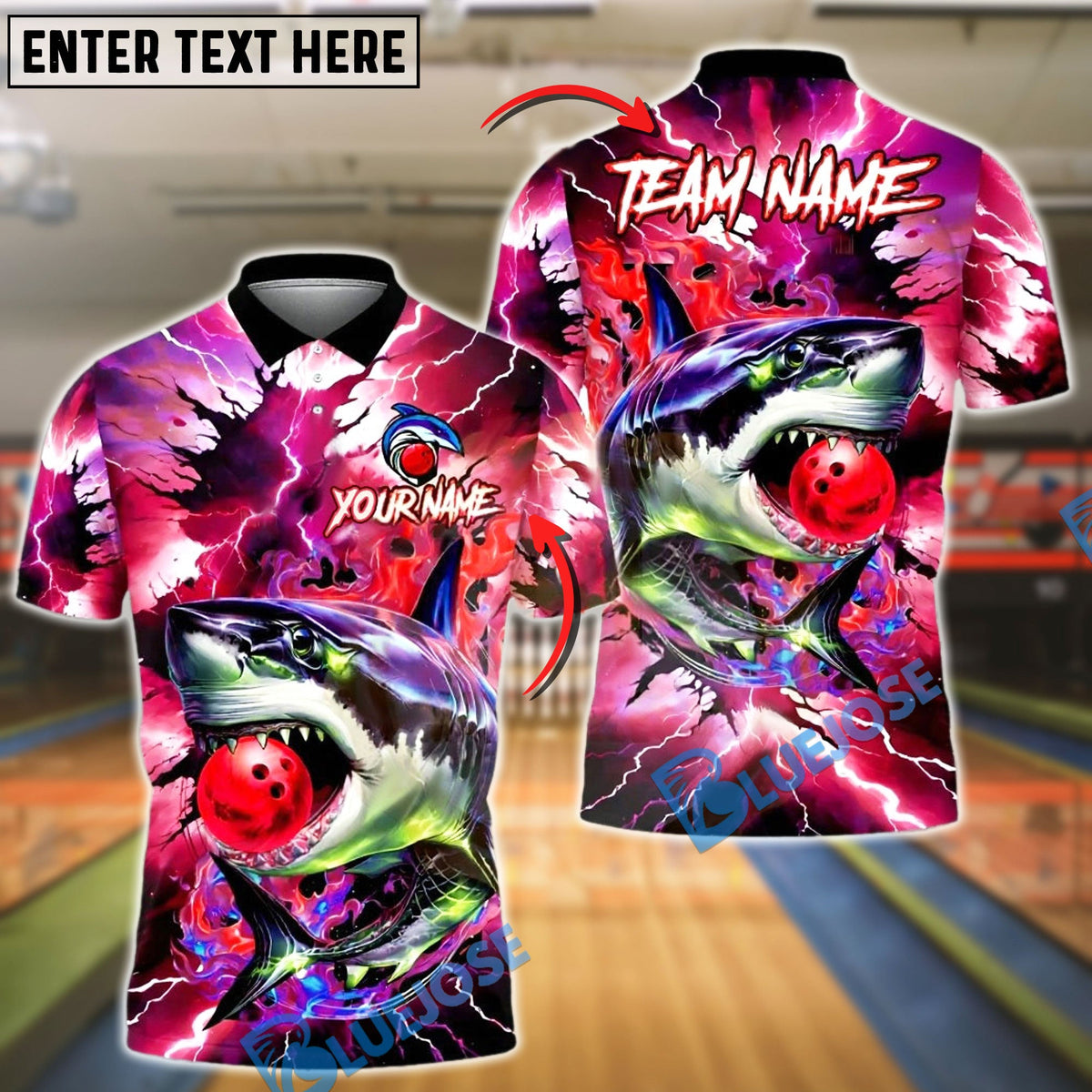 BlueJose Bowling And Pins Storm Shark Customized Name, Team Name 3D Shirt (4 Colors)