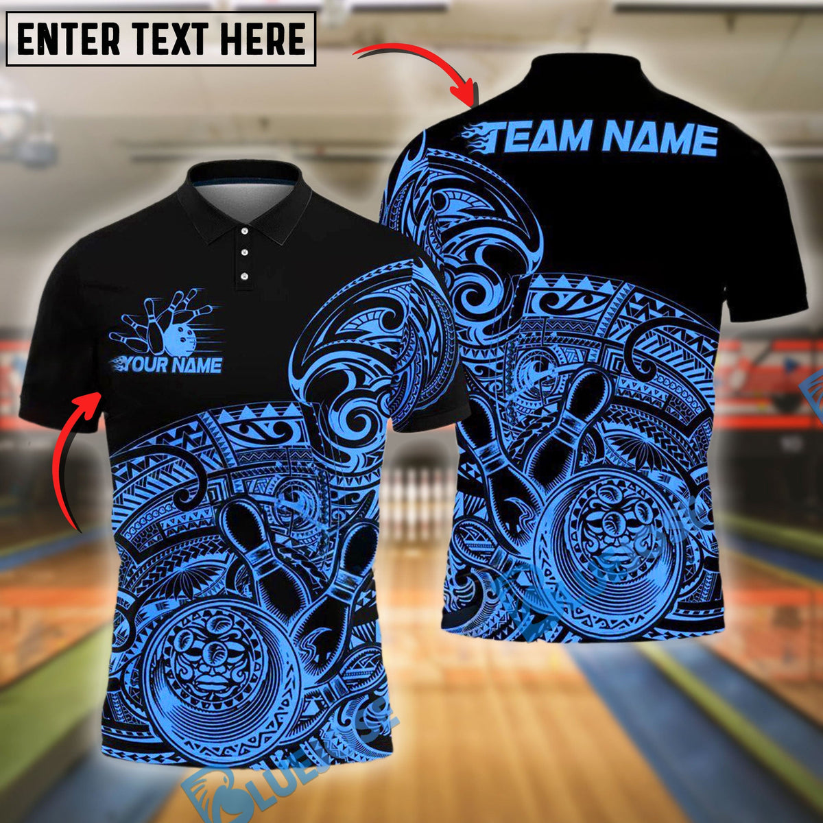 BlueJose Bowling And Pins Tribal Strike Customized Name, Team Name 3D Shirt (4 Colors)