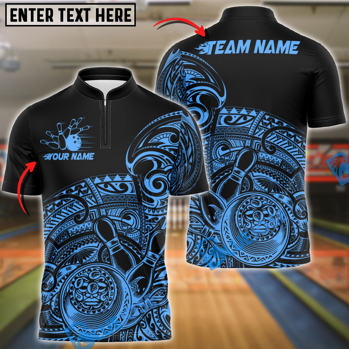 BlueJose Bowling And Pins Tribal Strike Customized Name, Team Name 3D Shirt (4 Colors)