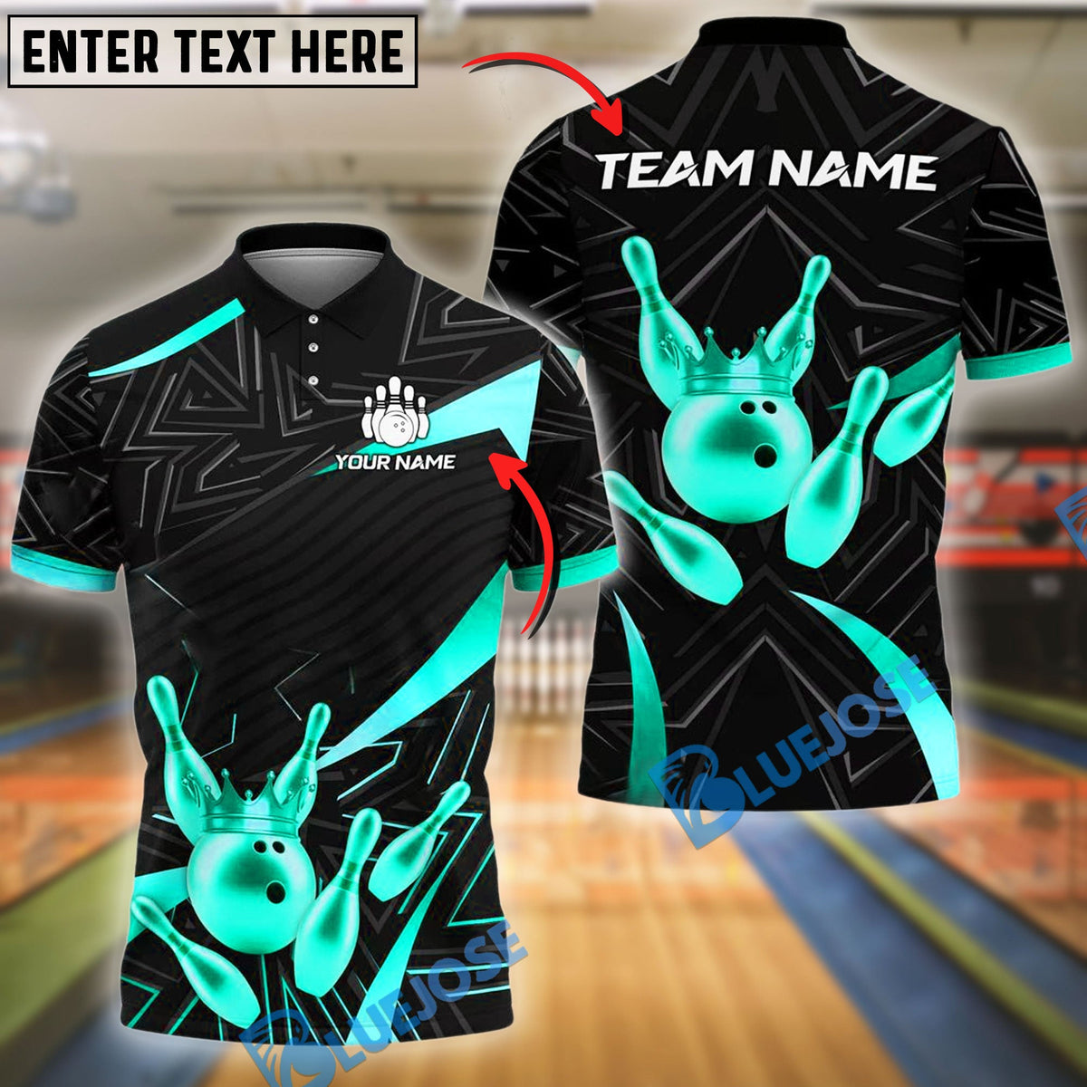 BlueJose Bowling And Pins Golden Crown Customized Name, Team Name 3D Shirt (4 Colors)