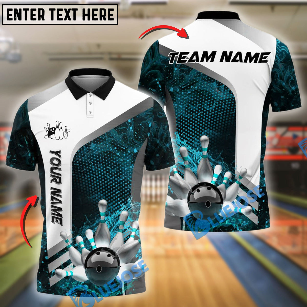 BlueJose Bowling And Pins Explosion Flame Lightning Customized Name, Team Name 3D Shirt (4 Colors)