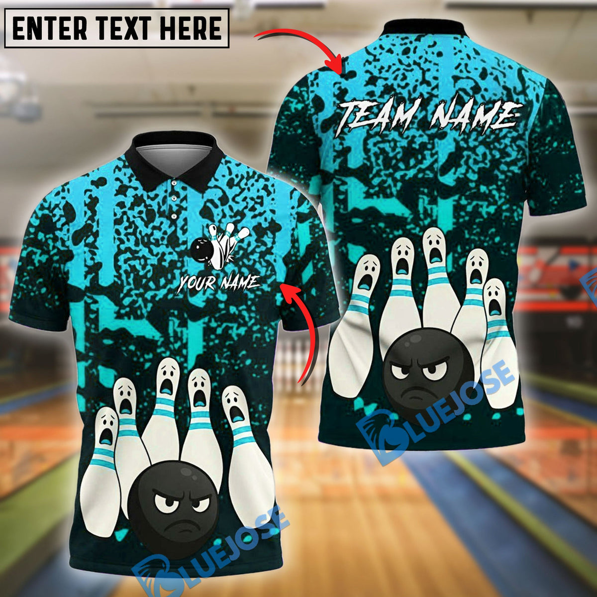 BlueJose Bowling And Pins Black Ball Fury Customized Name, Team Name 3D Shirt (4 Colors)