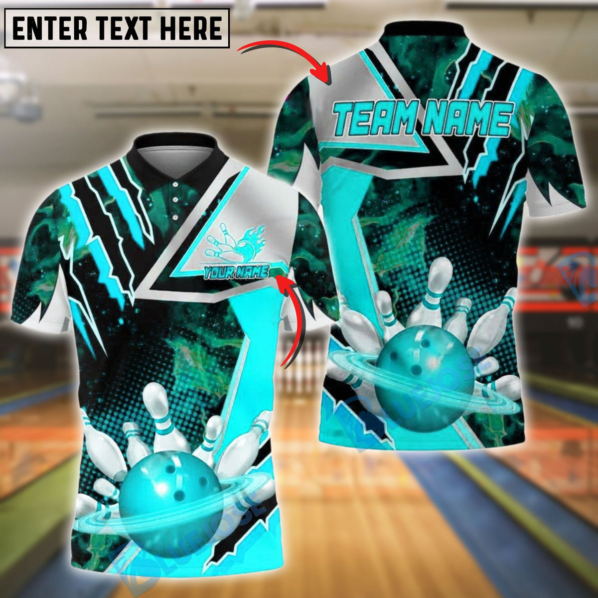 BlueJose Bowling And Pins Space Galaxy Explosion Customized Name, Team Name 3D Shirt (4 Colors)