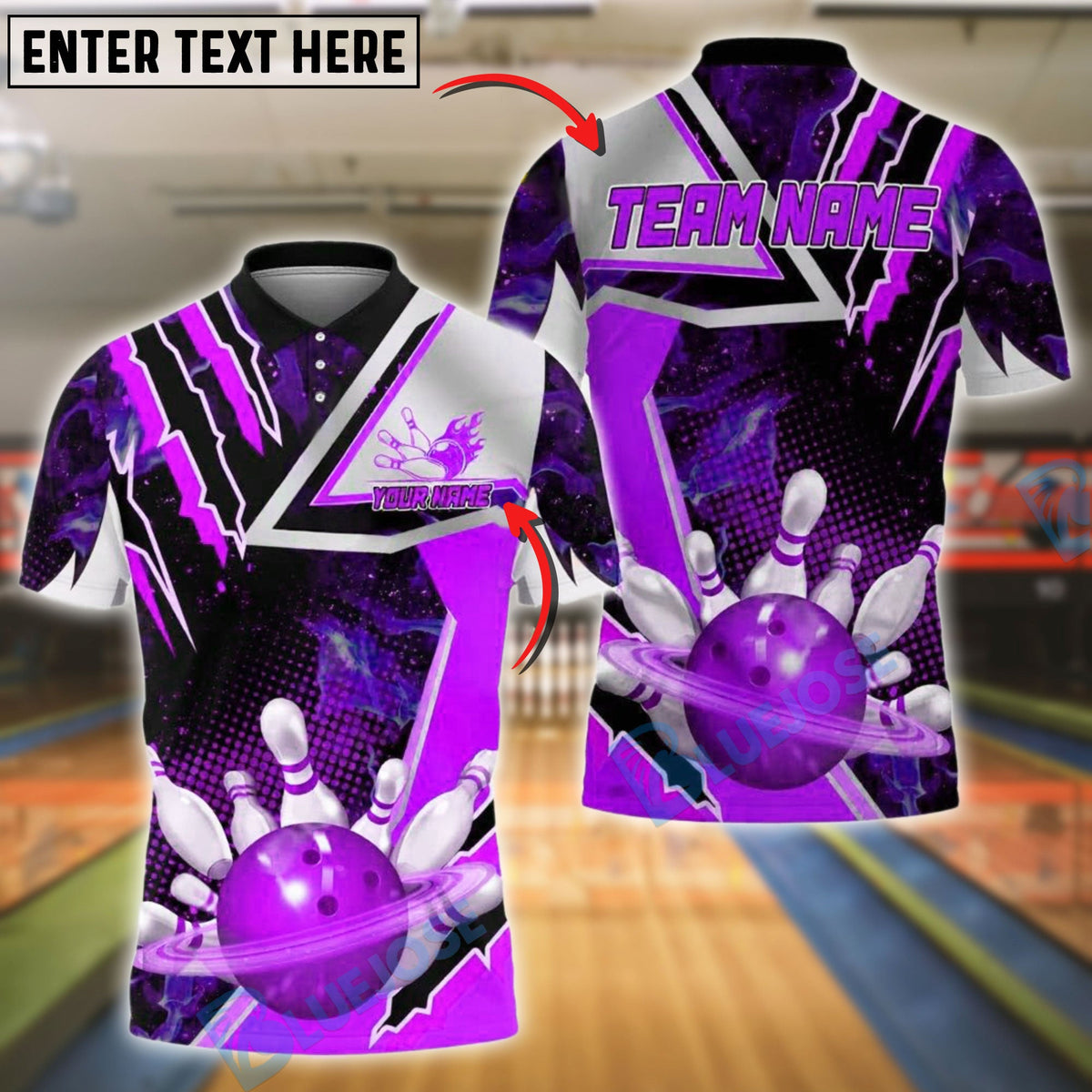 BlueJose Bowling And Pins Space Galaxy Explosion Customized Name, Team Name 3D Shirt (4 Colors)