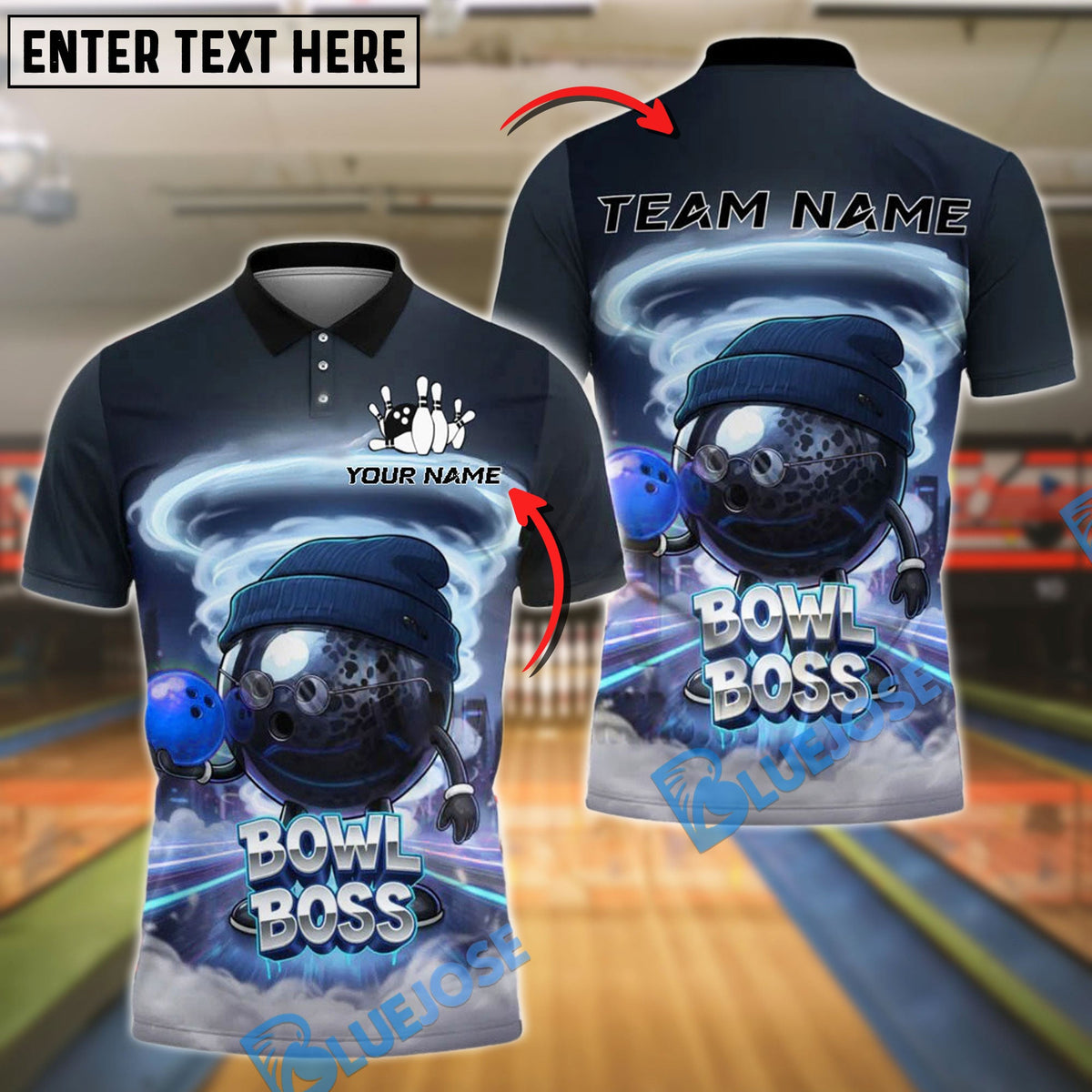 BlueJose Bowling And Pins Urban Bowl Boss Neon Tunnel Graphic Customized Name, Team Name 3D Shirt (4 Colors)