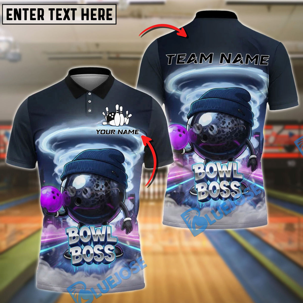 BlueJose Bowling And Pins Urban Bowl Boss Neon Tunnel Graphic Customized Name, Team Name 3D Shirt (4 Colors)