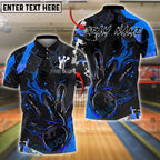 BlueJose Bowling And Pins Strike Flaming Ball Pins Customized Name, Team Name 3D Shirt (4 Colors)