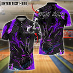 BlueJose Bowling And Pins Strike Flaming Ball Pins Customized Name, Team Name 3D Shirt (4 Colors)