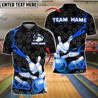 BlueJose Bowling And Pins Fire Strike Flame Customized Name, Team Name 3D Shirt (4 Colors)