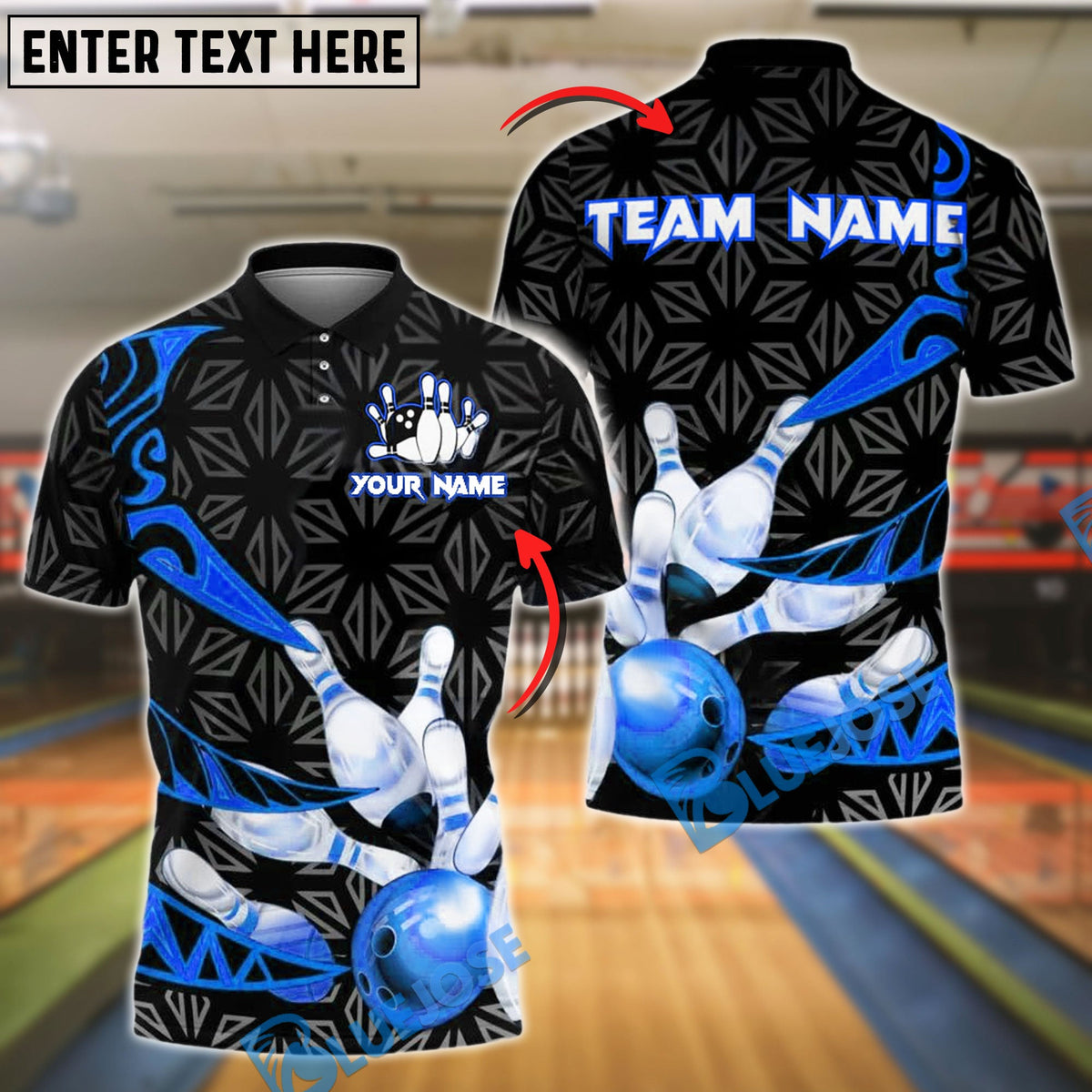 BlueJose Bowling And Pins Fire Strike Flame Customized Name, Team Name 3D Shirt (4 Colors)