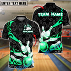 BlueJose Bowling And Pins Fire Strike Flame Customized Name, Team Name 3D Shirt (4 Colors)