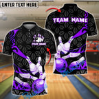 BlueJose Bowling And Pins Fire Strike Flame Customized Name, Team Name 3D Shirt (4 Colors)