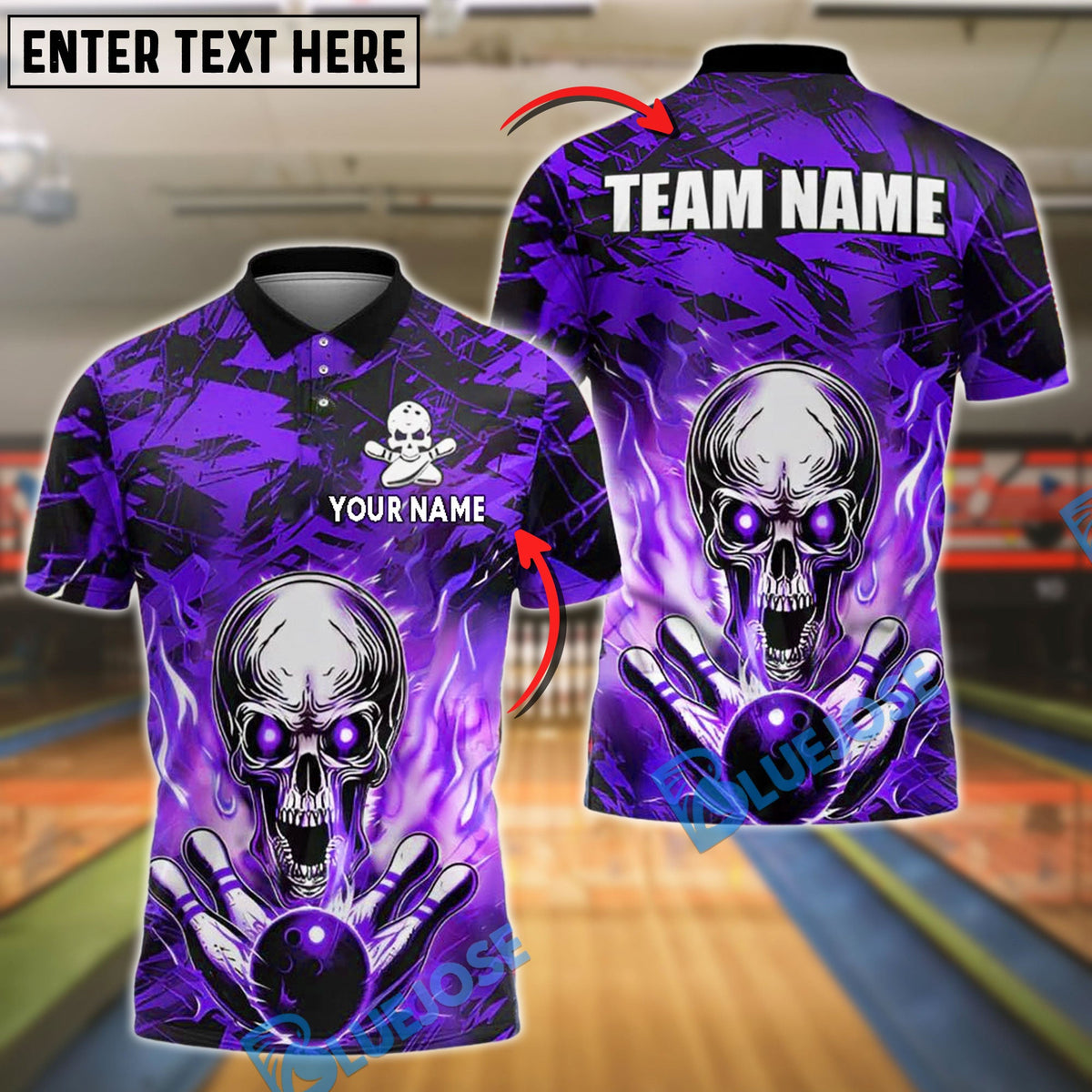 BlueJose Bowling And Pins Flaming Skull Fireball Rage Customized Name, Team Name 3D Shirt (4 Colors)