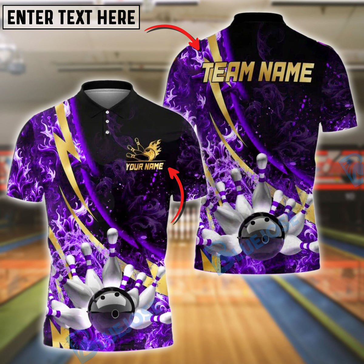 BlueJose Bowling And Pins Lightning Strike Fire Customized Name, Team Name 3D Shirt (4 Colors)