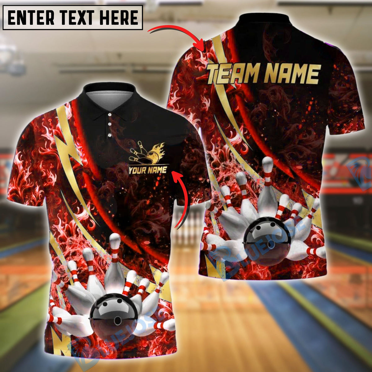 BlueJose Bowling And Pins Lightning Strike Fire Customized Name, Team Name 3D Shirt (4 Colors)