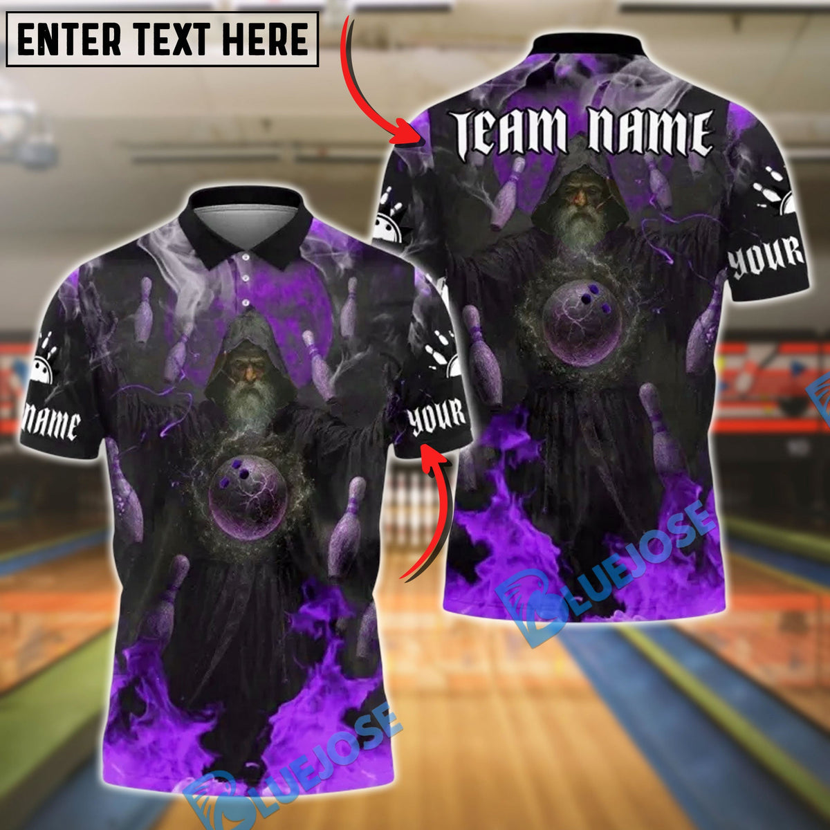 BlueJose Bowling And Pins Magic Flame Wizard Customized Name, Team Name 3D Shirt (4 Colors)