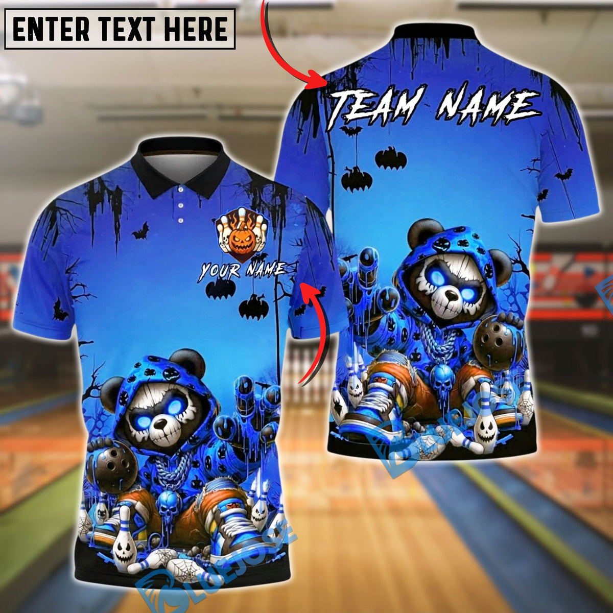 BlueJose Bowling And Pins  Neon Graffiti Panda Halloween Glow Spooky Customized Name, Team Name 3D Shirt (4 Colors)