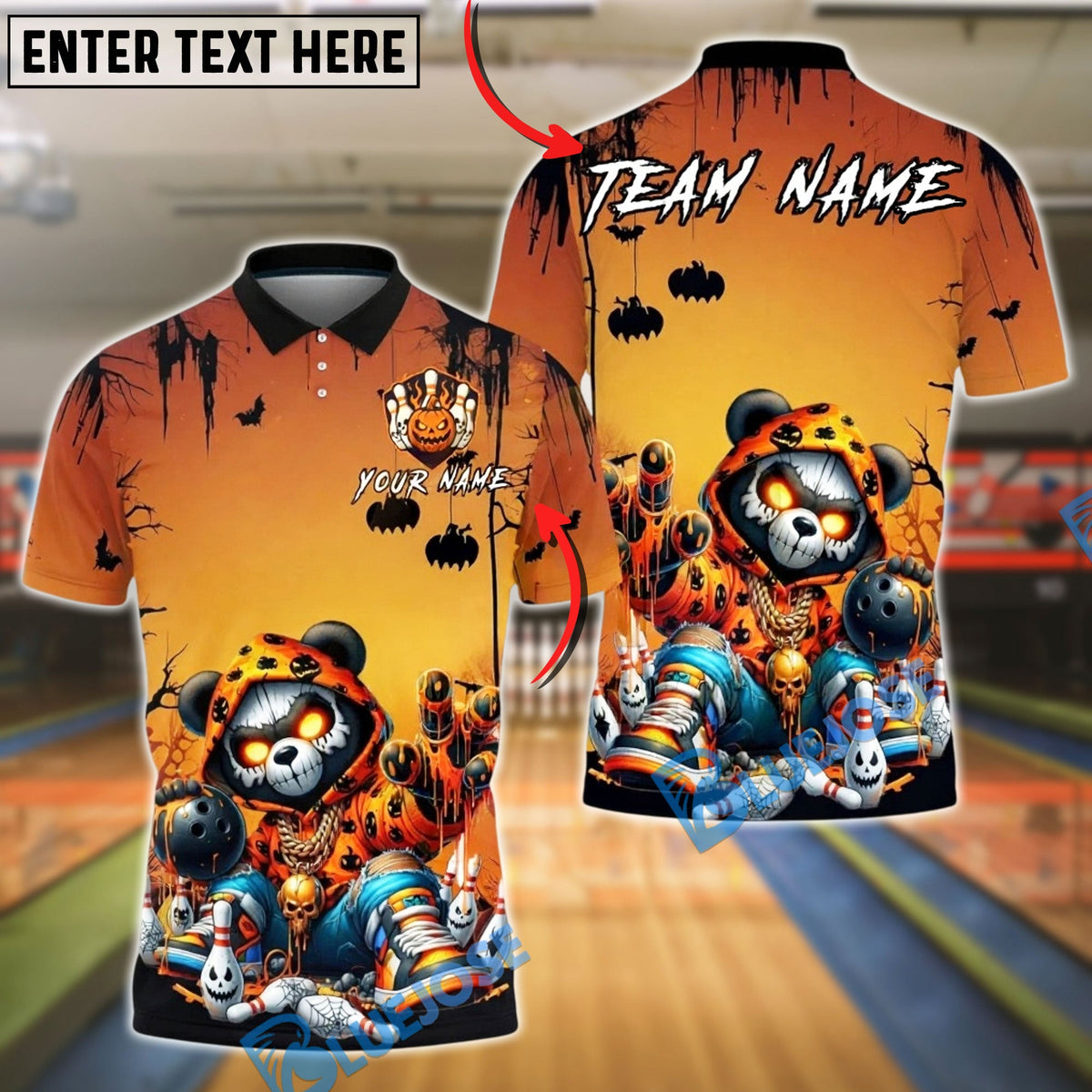 BlueJose Bowling And Pins  Neon Graffiti Panda Halloween Glow Spooky Customized Name, Team Name 3D Shirt (4 Colors)