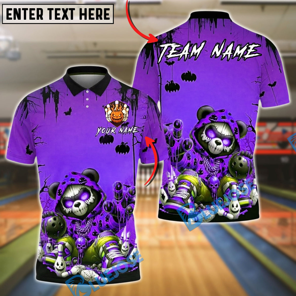 BlueJose Bowling And Pins  Neon Graffiti Panda Halloween Glow Spooky Customized Name, Team Name 3D Shirt (4 Colors)