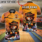BlueJose Bowling And Pins Halloween Bear Pumpkin Ball Spooky Glow Haunted Customized Name, Team Name 3D Shirt (4 Colors)