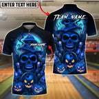 BlueJose Bowling And Pins Halloween Skull Neon Pumpkin Ghost Pins Customized Name, Team Name 3D Shirt (4 Colors)
