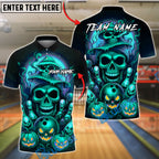 BlueJose Bowling And Pins Halloween Skull Neon Pumpkin Ghost Pins Customized Name, Team Name 3D Shirt (4 Colors)