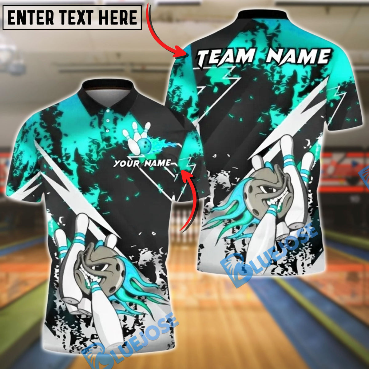 BlueJose Bowling And Pins Fire Silver Black Flame Strikes Style Customized Name, Team Name 3D Shirt (4 Colors)