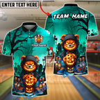 BlueJose Bowling And Pins Halloween Bear Pumpkin Ball Spooky Graveyard Scene Customized Name, Team Name 3D Shirt (4 Colors)
