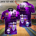 BlueJose Bowling And Pins Haunted House Skull Pins Pumpkin Ball Halloween Style Customized Name, Team Name 3D Shirt (4 Colors)