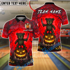BlueJose Bowling And Pins Scary Teddy Bear Knife Pumpkin Ball Creepy Forest Halloween Customized Name, Team Name 3D Shirt (4 Colors)