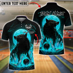 BlueJose Bowling And Pins Fire Wolf Moon Customized Name, Team Name 3D Shirt (4 Colors)