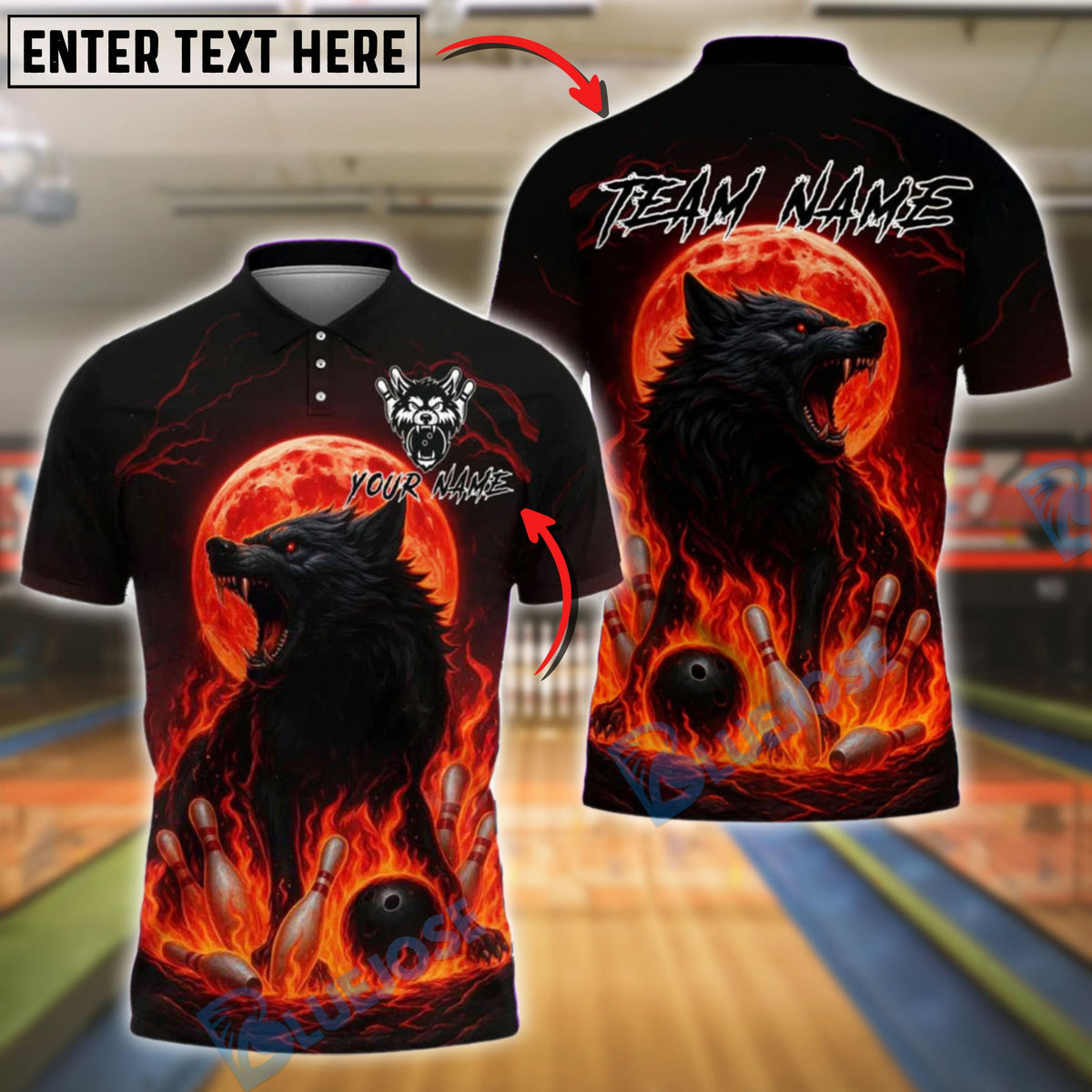 BlueJose Bowling And Pins Fire Wolf Moon Customized Name, Team Name 3D Shirt (4 Colors)