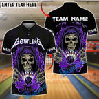 BlueJose Bowling And Pins Skull Lightning Strike Customized Name, Team Name 3D Shirt (4 Colors)