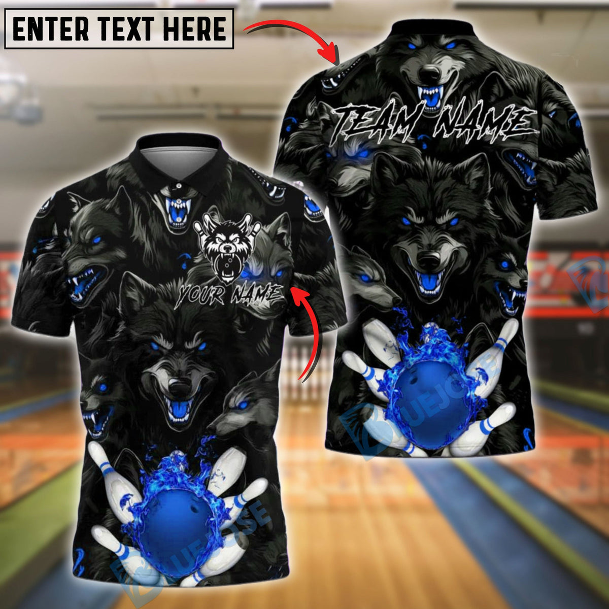BlueJose Bowling And Pins Eyed Dark Wolf Pack Customized Name, Team Name 3D Shirt (4 Colors)