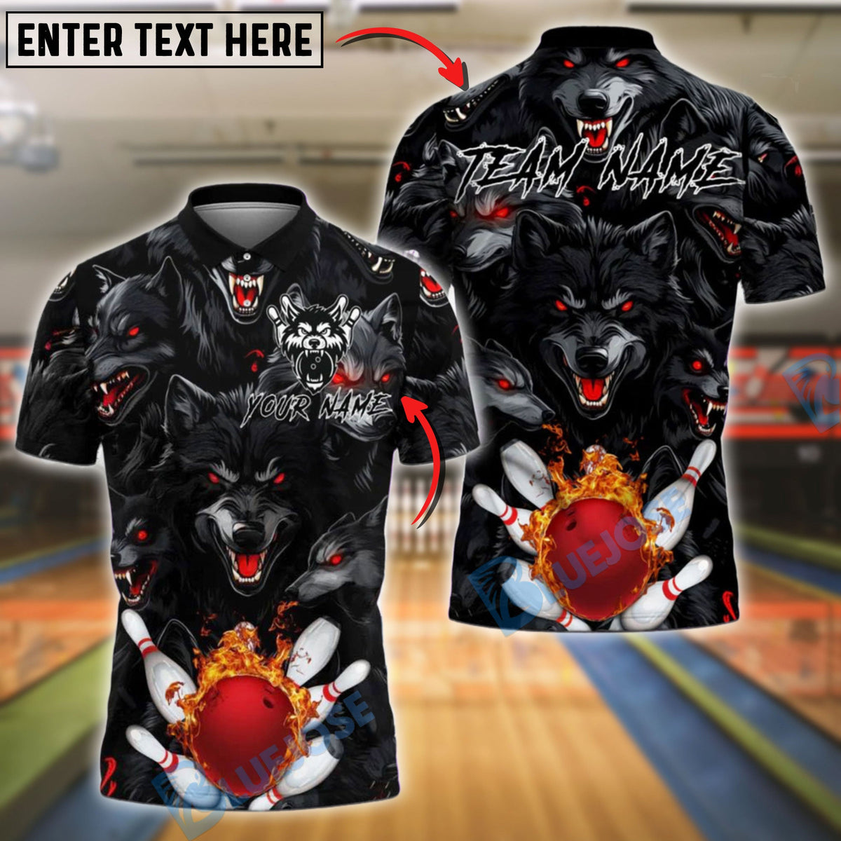 BlueJose Bowling And Pins Eyed Dark Wolf Pack Customized Name, Team Name 3D Shirt (4 Colors)
