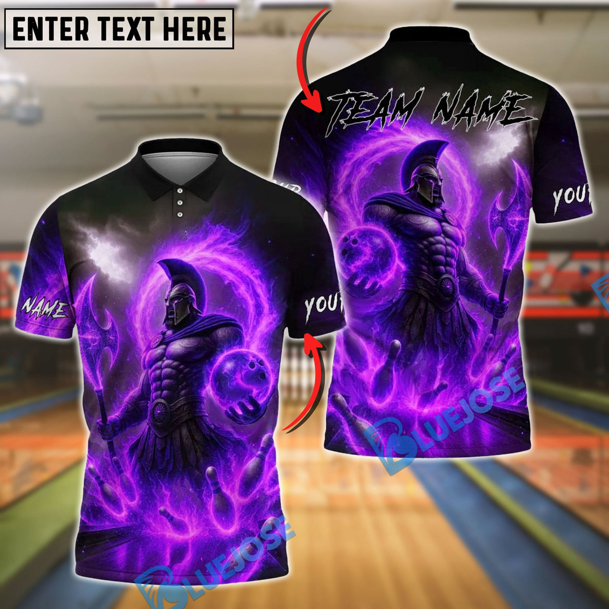 BlueJose Bowling And Pins Flaming Spartan God of Fire Customized Name, Team Name 3D Shirt (4 Colors)