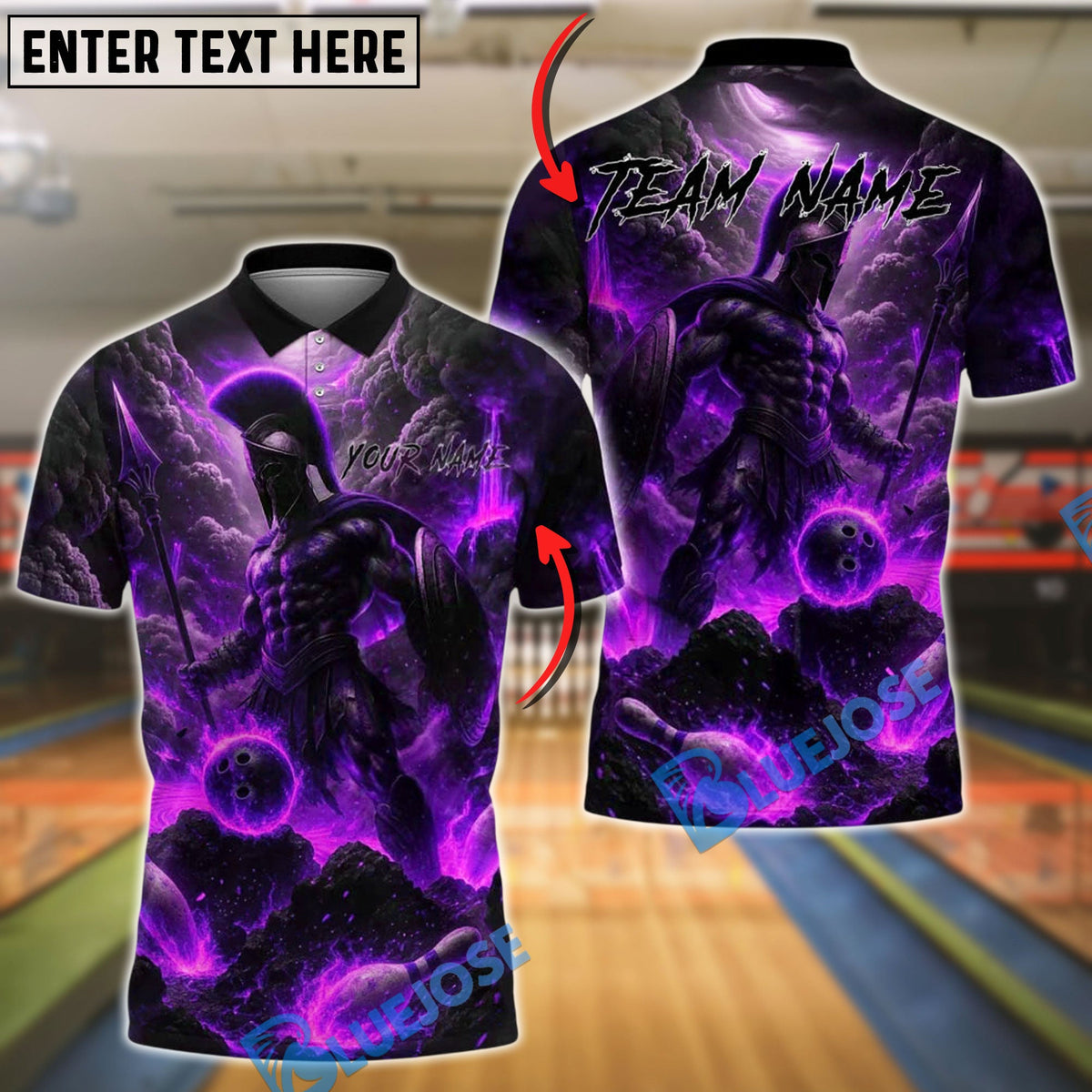 BlueJose Bowling And Pins Spartan Warrior Volcano Fury Customized Name, Team Name 3D Shirt (4 Colors)