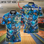 BlueJose Bowling And Pins Graffiti Wolf Jetpack Pins Customized Name, Team Name 3D Shirt (4 Colors)