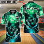 BlueJose Bowling And Pins Fire Wolf Magic Customized Name, Team Name 3D Shirt (4 Colors)