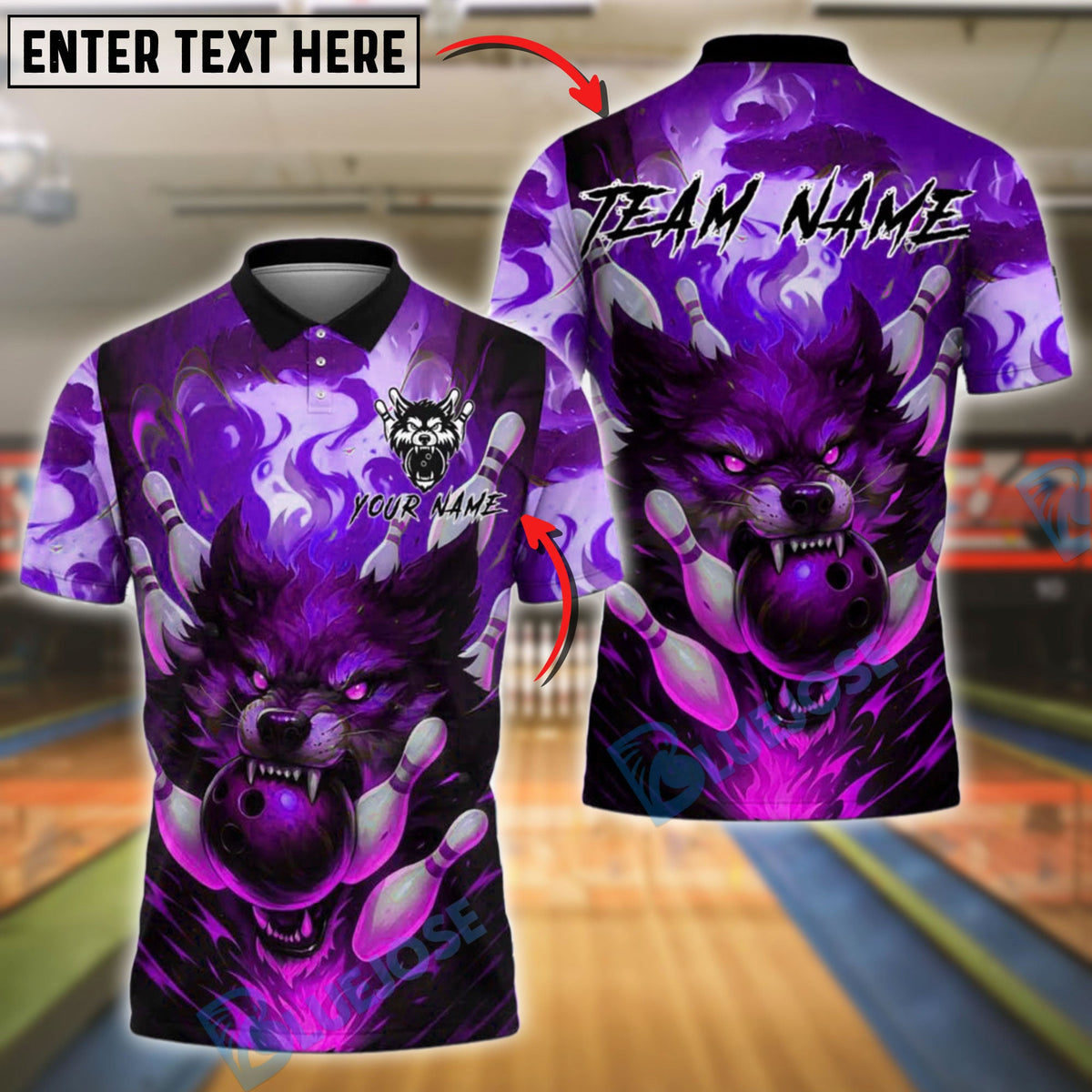 BlueJose Bowling And Pins Fire Wolf Magic Customized Name, Team Name 3D Shirt (4 Colors)