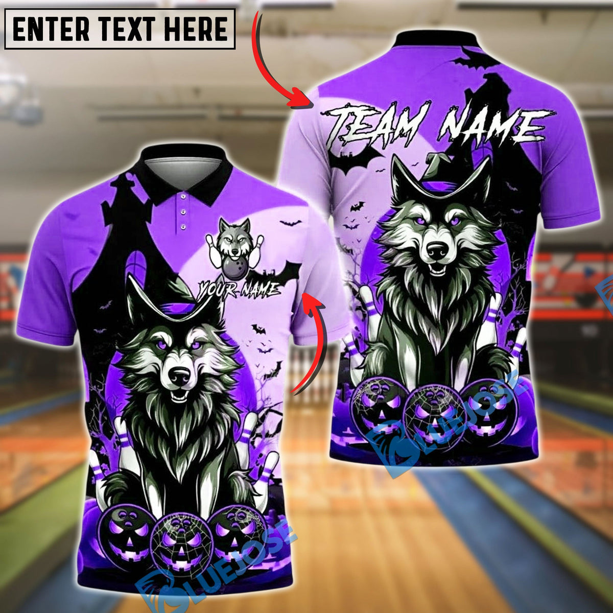 BlueJose Bowling And Pins Halloween Wolf Pumpkin Customized Name, Team Name 3D Shirt (4 Colors)