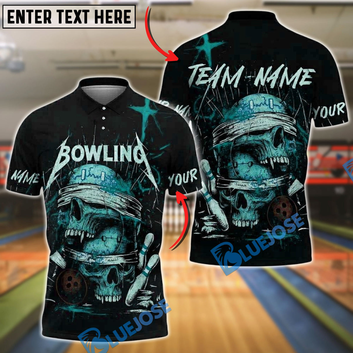 BlueJose Bowling And Pins Skull Helmet Blood Horror Customized Name, Team Name 3D Shirt (4 Colors)