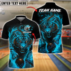 BlueJose Bowling Fiery Tiger Bowling Ball Flames Customized Name, Team Name 3D Shirt (4 Colors)