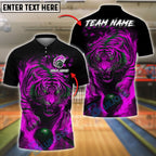 BlueJose Bowling Fiery Tiger Bowling Ball Flames Customized Name, Team Name 3D Shirt (4 Colors)