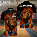 BlueJose Bowling Fiery Tiger Bowling Ball Flames Customized Name, Team Name 3D Shirt (4 Colors)