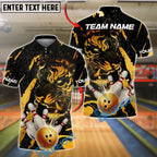 BlueJose Bowling And Pins Tiger Golden Ball Striking Pins Customized Name, Team Name 3D Shirt (4 Colors)