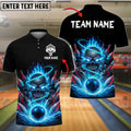 BlueJose Bowling Fire Skull and Pins Customized Name, Team Name 3D Shirt (4 Colors)