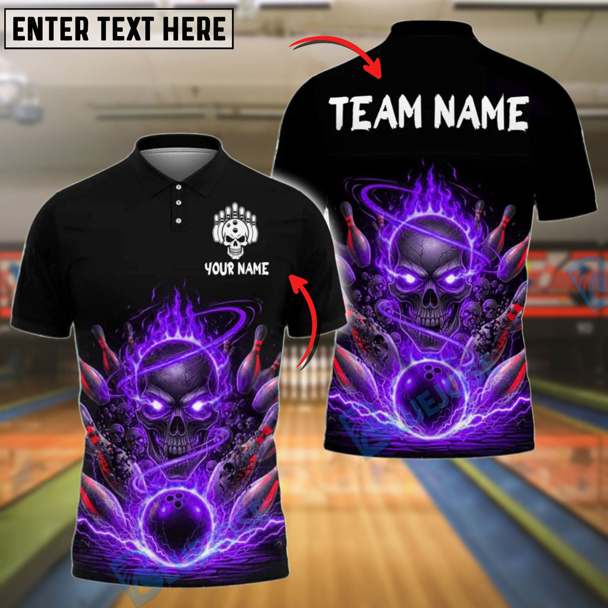 BlueJose Bowling Fire Skull and Pins Customized Name, Team Name 3D Shirt (4 Colors)
