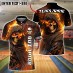 BlueJose Bowling Flaming Skull Fire Reaper Customized Name, Team Name 3D Shirt (4 Colors)