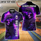 BlueJose Bowling Flaming Skull Fire Reaper Customized Name, Team Name 3D Shirt (4 Colors)